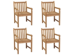 Juego de 4 sillas de jardín con cojines, color blanco crema, teca maciza, EXCLUSIVA MAISON (4 piezas)