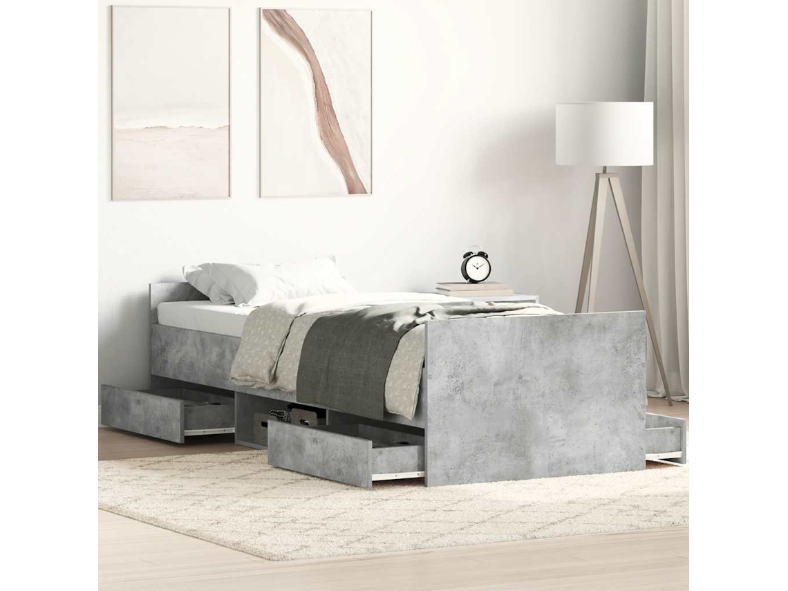 Estructura De Cama Con Cabecero Piecero Gris Hormigón 90x200cm