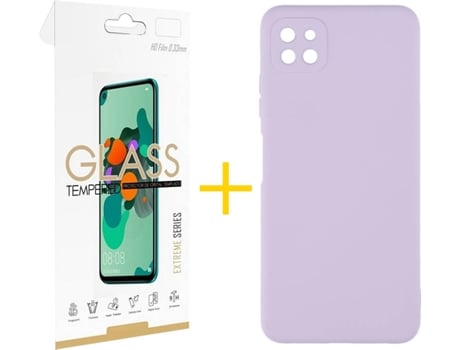Funda y Protector de Vidrio 1x Samsung Galaxy A22 5G SKYHE Silicona Líquida Lila