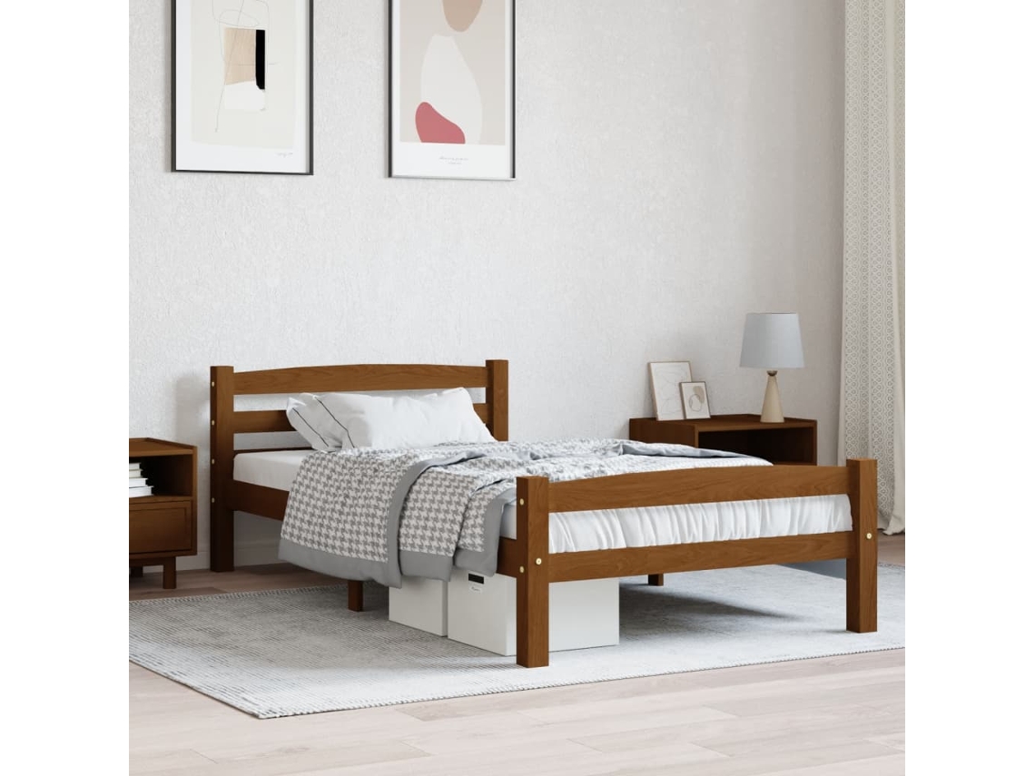 Estructura Cama Sin Colchón Madera Pino Marrón Miel 90x200 Cm