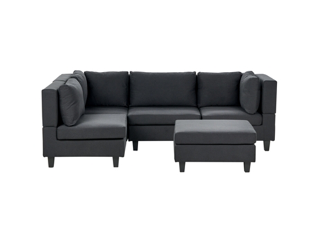Sofá BELIANI Modular Tapizado Unstad con Reposapiés en Poliéster Negro 228X152X72