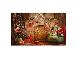 Panel decorativo navideño, fondo rojo con Papá Noel y árbol de Navidad. TRUYUETY