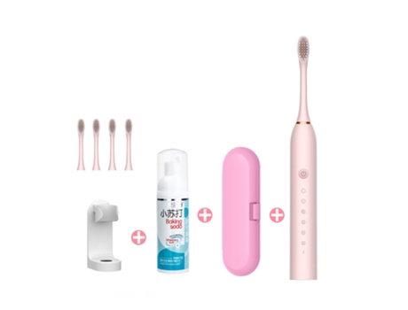 Cepillo de dientes eléctrico HHZ Ultrasónico 4 cabezales de cepillo Porta maleta Mousse de limpieza