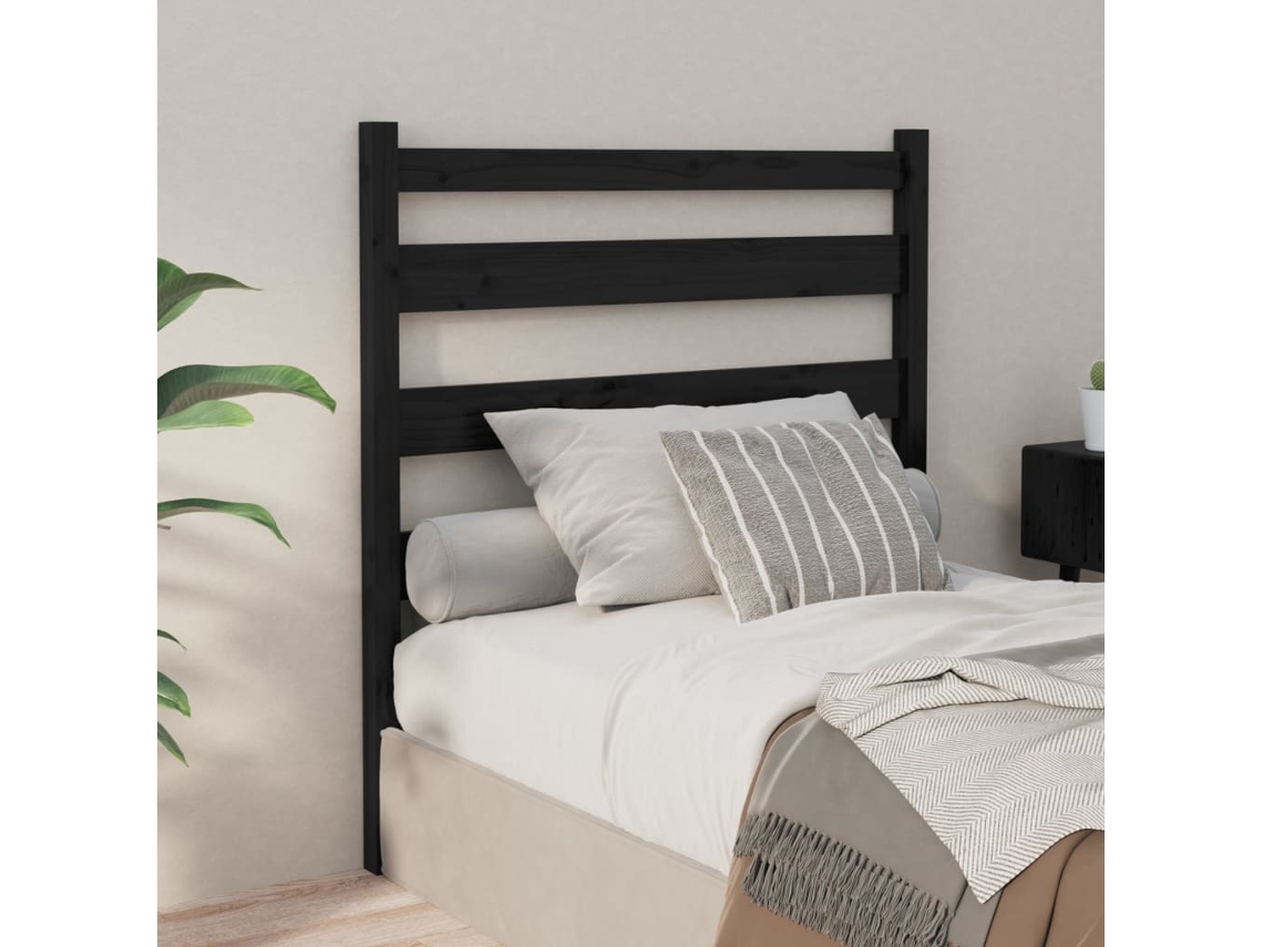 Cabecero De Cama Madera Maciza De Pino Negro 106x4x100 Cm