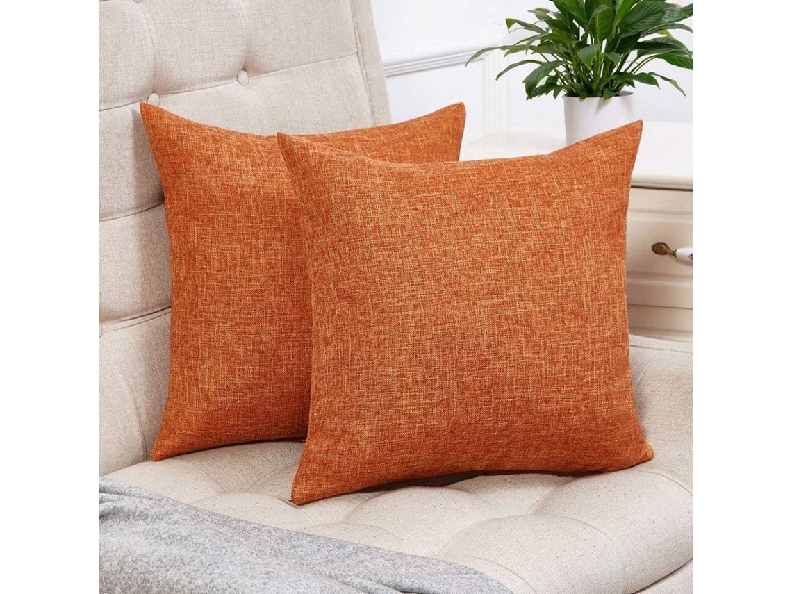 Rebe-funda De Almohada Lino Rústico Naranja Decorativa 45x45cm Para Sofá Pack De 2