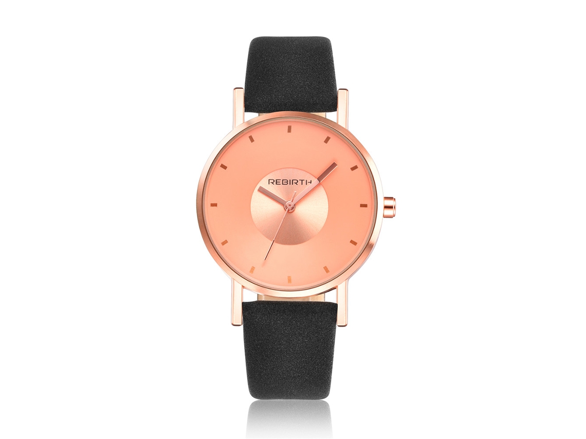 Reloj De Pulsera De Cuarzo Para Mujer, Caja Dorada, Piel Sintética, Estilo Negro Sencillo.