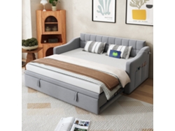 Sofá Cama Tapizado 90x180x190 cm 2 en 1 Multifuncional con Tejido de Terciopelo, Enchufe y Bolsa de Almacenamiento Gris Claro Mobrio