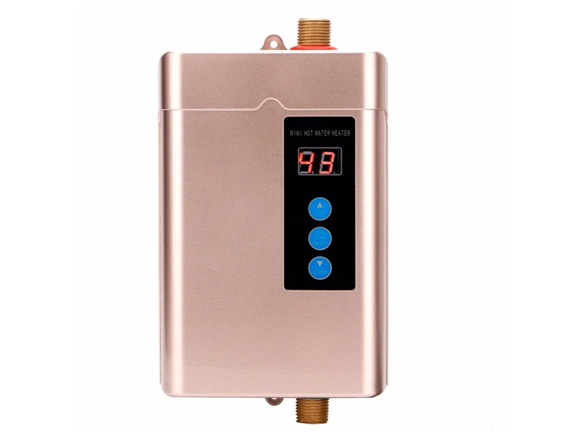Calentador de agua eléctrico sin tanque, 220 V 4000 W Mini calentador de agua eléctrico instantáneo Ducha sin tanque Sistema de agua caliente Cocina Mini calentador de agua eléctrico instantáneo(Oro)