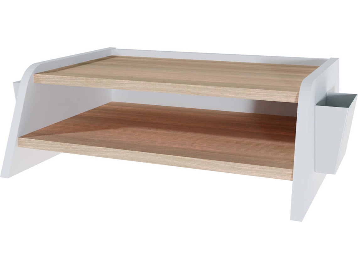 Soporte para Monitor LEVIRA Butley Blanco y Roble Blanco (50x38x17,7cm - Melamina)