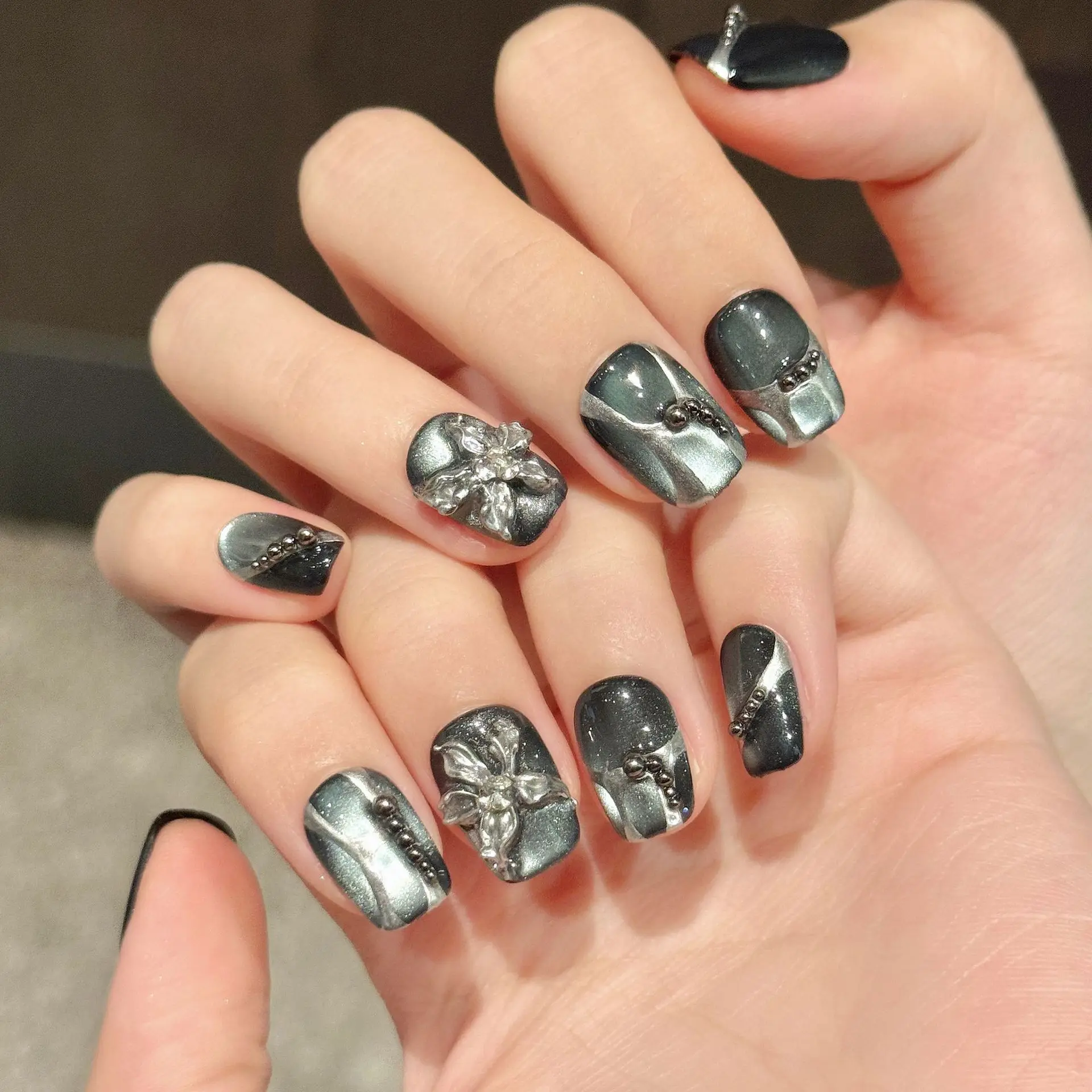 (2892-m) 10 Pegatinas De Uñas Postizas Hechas A Mano Con Diseño De Ojo De Gato