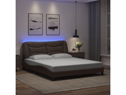 Estructura De Cama Con Luces Led Cuero Pe Marrón 160x200 Cm
