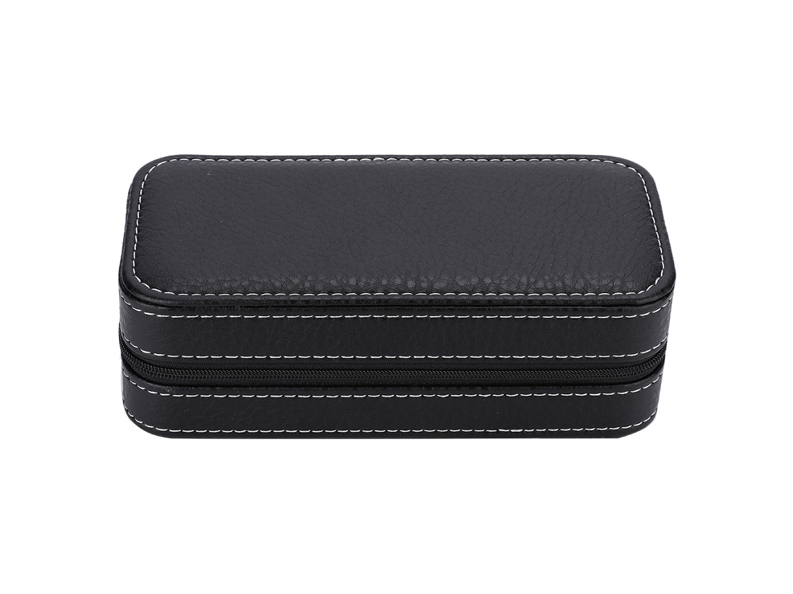 Caja De Almacenamiento Portátil Para Relojes Con Cremallera Y Dos Compartimentos, Fabricada En Piel Sintética Y Felpa.