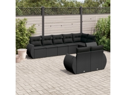 Conjunto de sofá de jardín de 8 piezas con cojines en mimbre sintético negro de DKD Home Decor