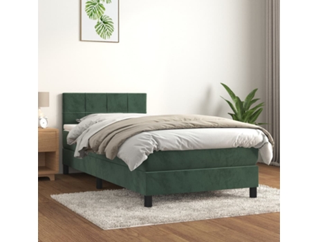 vidaXL Cama con somier y colchón 90x200 cm terciopelo verde oscuro