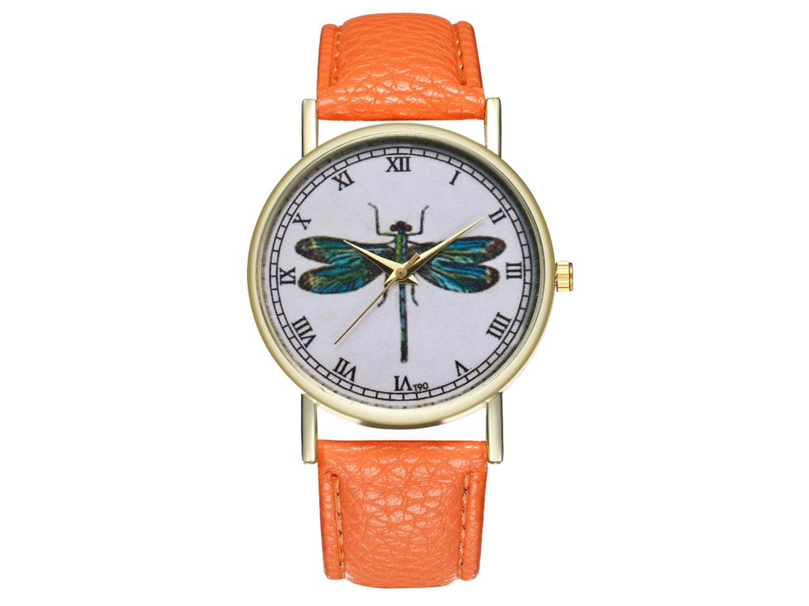 Reloj De Pulsera Unisex De Piel Sintética Con Números Romanos Y Estampado Animal Naranja.