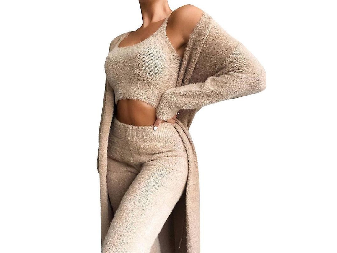 2026-conjunto De Pijamas Teddy Mujer 3 Piezas Suave Conjunto De Ropa Deportiva Ley L Camello