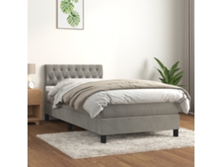 Cama Box Spring Con Colchón Terciopelo Gris Claro 90x190 Cm