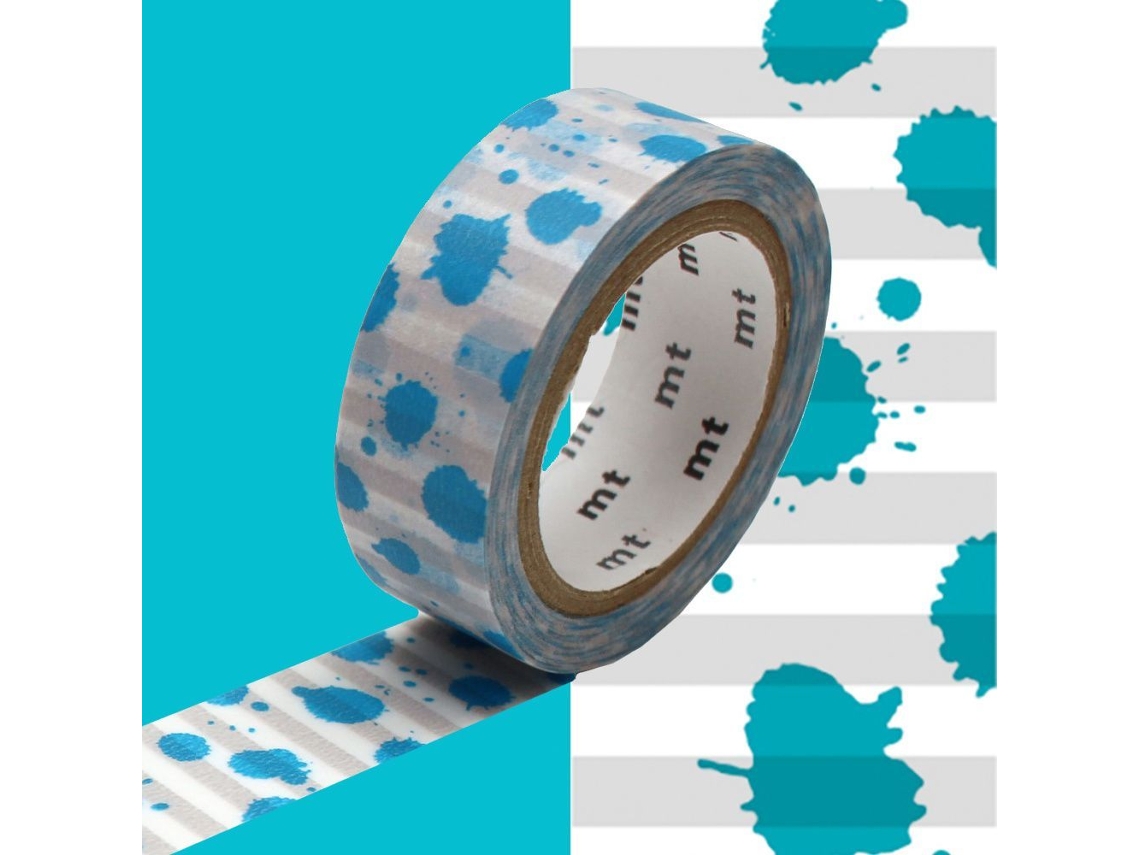 Cinta adhesiva decorativa manchas de tinta azul - 1,5 cmx7 m