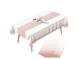 2026-mantel Rectangular De Fiesta De Oro Rosa Impermeable, 6 Paquetes Con Decoración De Puntos Y Runner