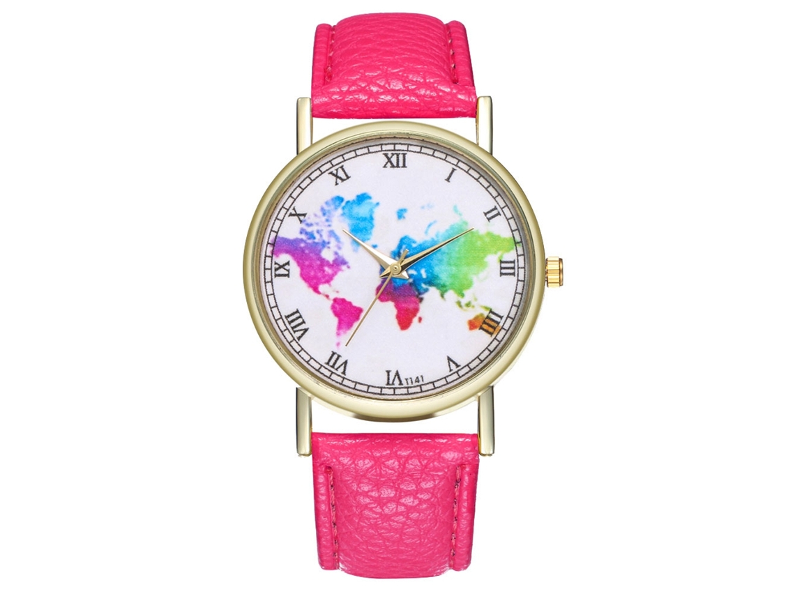 Reloj De Pulsera De Cuarzo Para Parejas De Estudiantes Con Correa De Pu Rosa Y Roja.