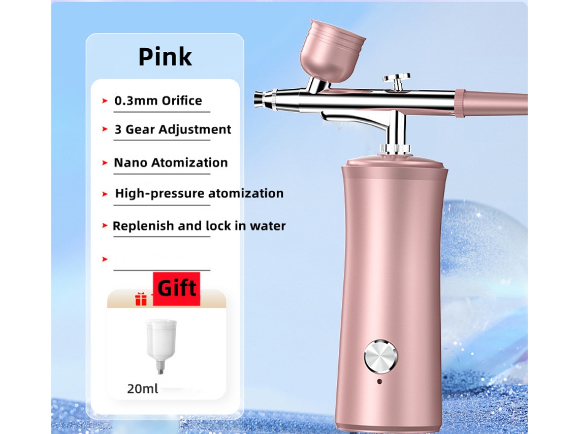 (rosa) Mini Kit De Aerógrafo Inalámbrico Para Peinar El Cabello Con Nano Spray
