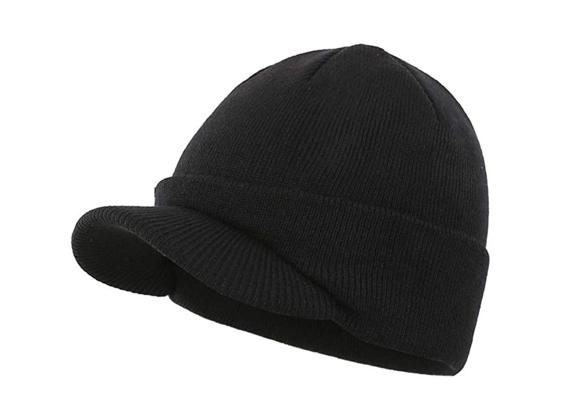 Gorro De Invierno Para Hombre, De Doble Cuello Con Visera Cálida, Tejido Acrílico Suave Y Cómodo, 22x22 Cm, Elegante Y Duradero.