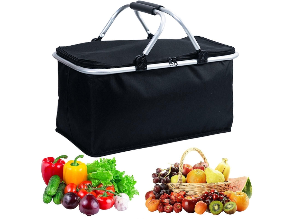 Cesta de picnic grande de 30 litros con aislamiento térmico y asa, bolsa de tela Oxford para la compra, práctica para conservar alimentos, color azul claro GOKOCO