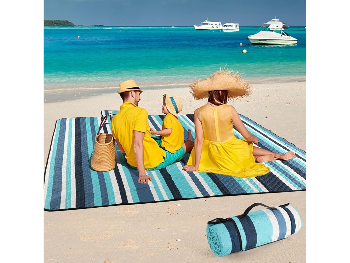 Manta Picnic Acolchada Impermeable 200x150cm Rayas Resistente Arena Con Asa Transporte Cómoda