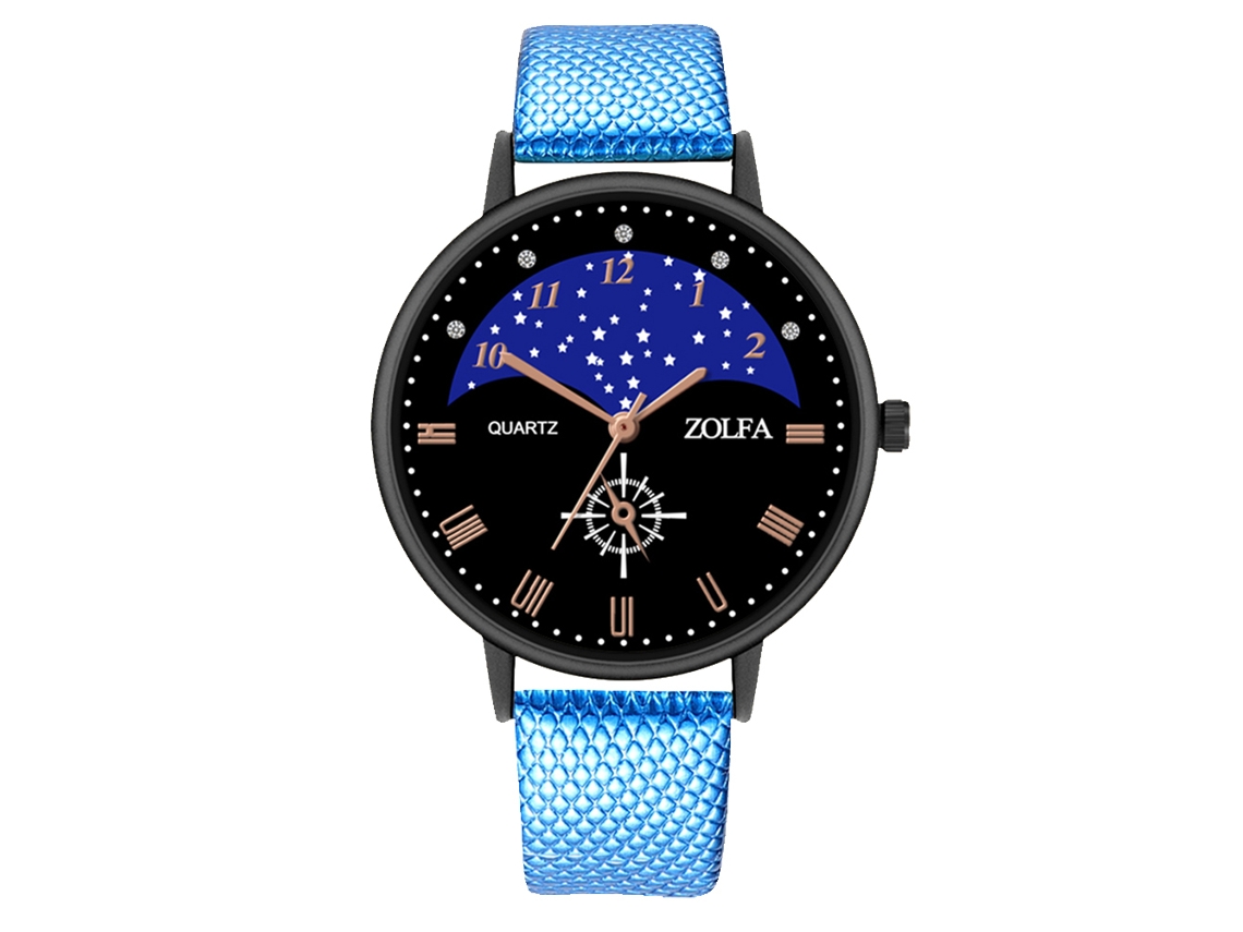 Reloj De Cuero Empresarial Dial Redondo Reloj De Pulsera Pareja Azul De Cuarzo