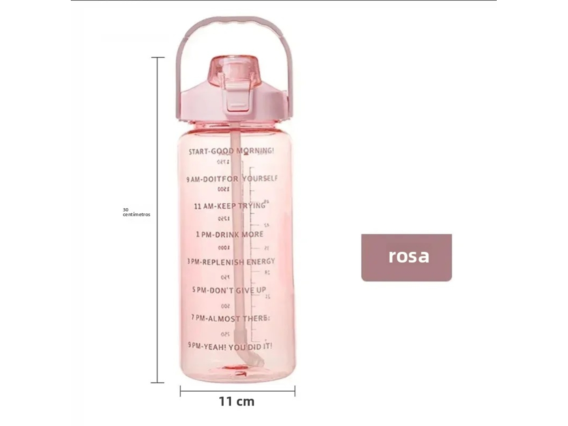 Botella deportiva con tapa de pajita, gran capacidad (2 litros), color rosa