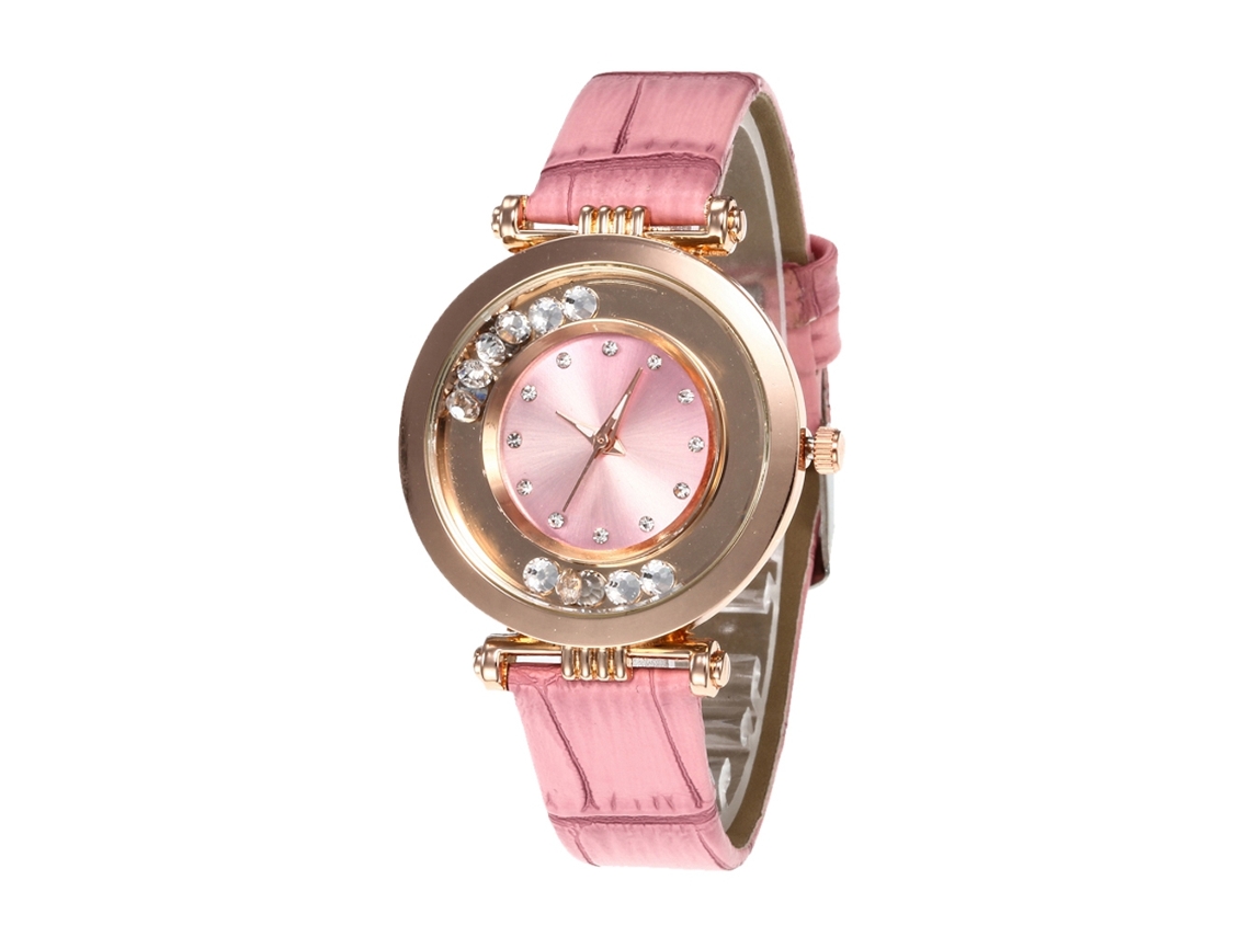 Reloj De Pulsera Rosa De Cuarzo Redondo De Aleación, Estilo Casual De Negocios Para Parejas.