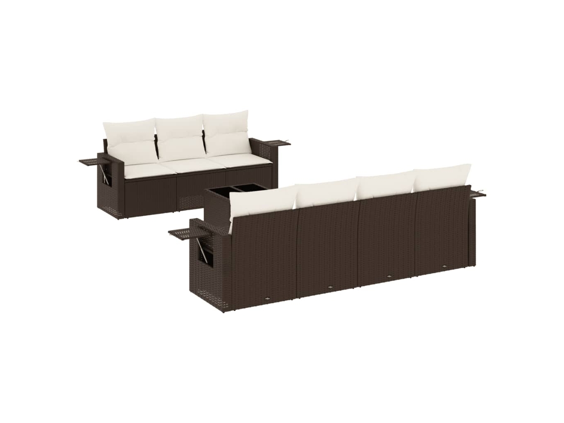Conjunto de 8 sofás de jardín con cojines, mimbre, patas marrones, MAISON EXCLUSIVE (8 piezas)