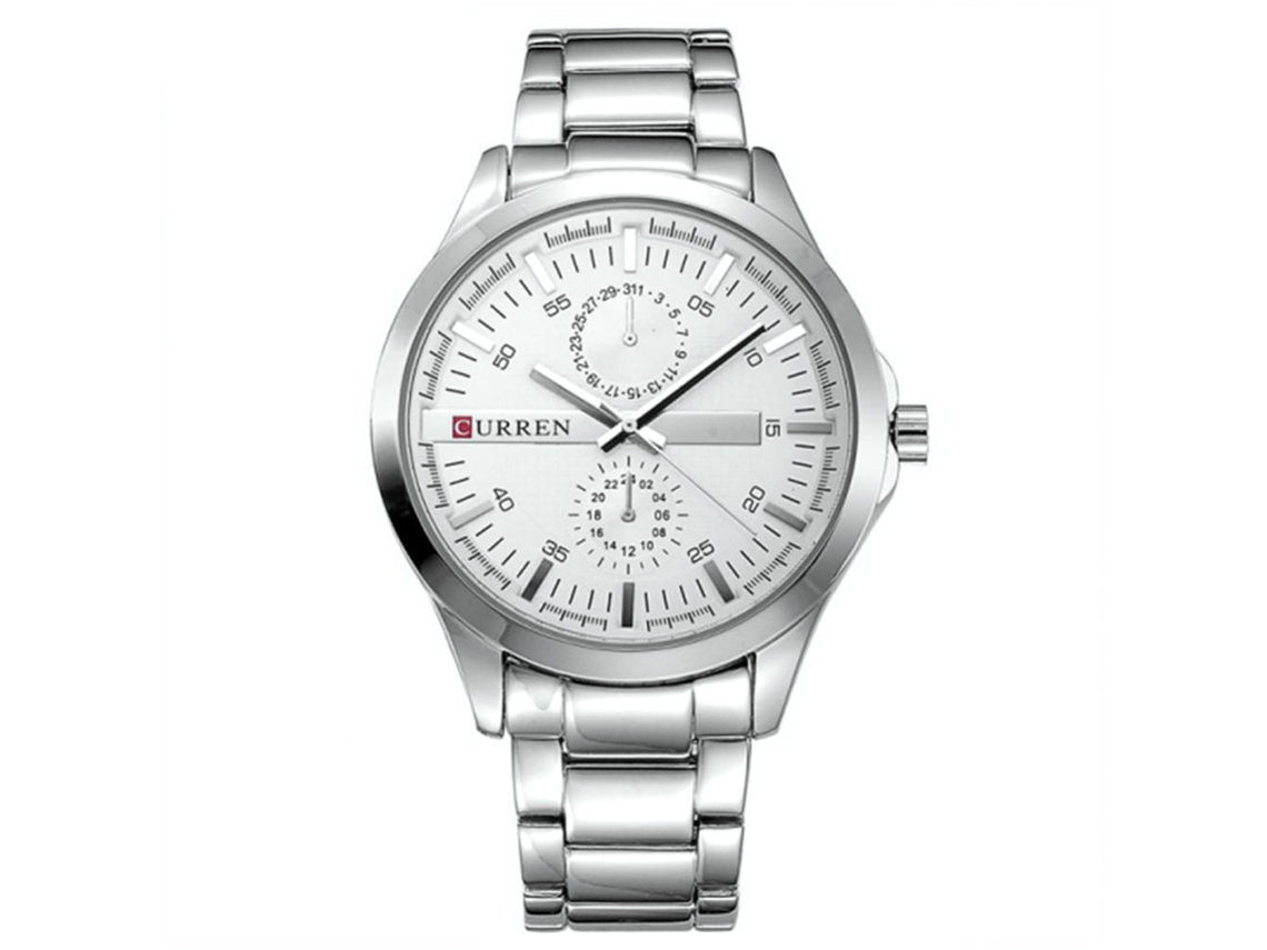 Reloj De Cuarzo Para Hombre Resistente Al Agua Con Correa De Metal Ajustable De Moda Blanco