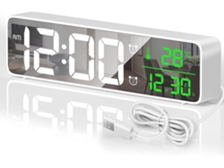 Reloj despertador digital LED digital con espejo y 40 sonidos, temperatura y fecha, reloj de pared LED con pantalla grande y brillo Lalamoli