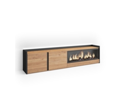 Mueble Tv, Televisión, 212x35x50cm, Para Tv Hasta 80", Chimenea Eléctrica Xxl, Led, Roble Y Negro