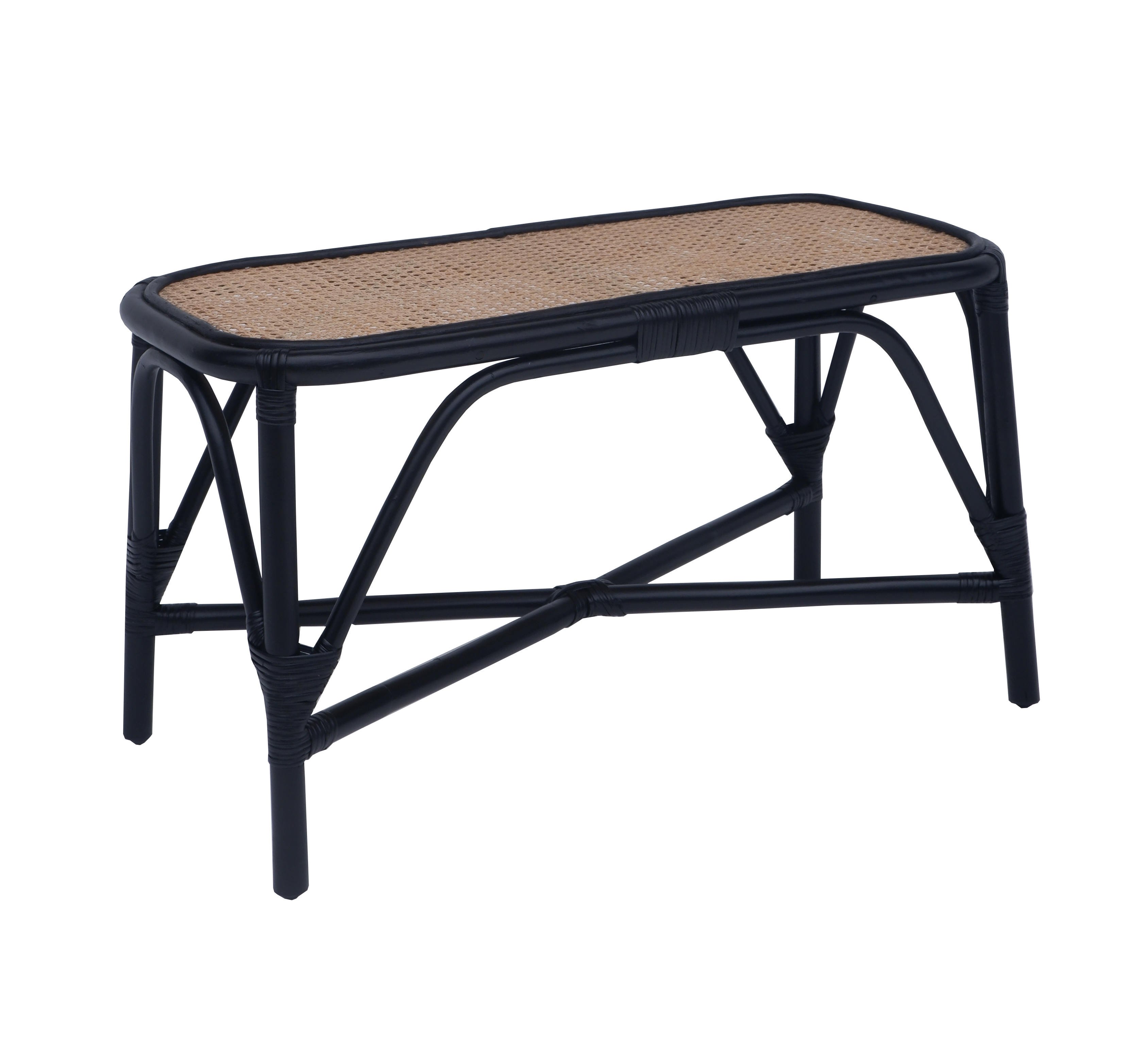 Banco Pie de Cama de Ratán Natural CHILLVERT Parma 78x73x43 cm con Diseño Bicolor Negro y Mimbre Marrón