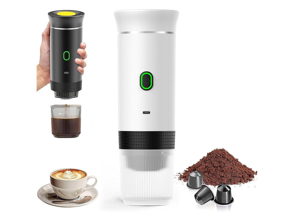 Cafetera Portátil De Viaje 3 En 1 (blanca), 12 V, Cápsulas Grandes, Muele Café