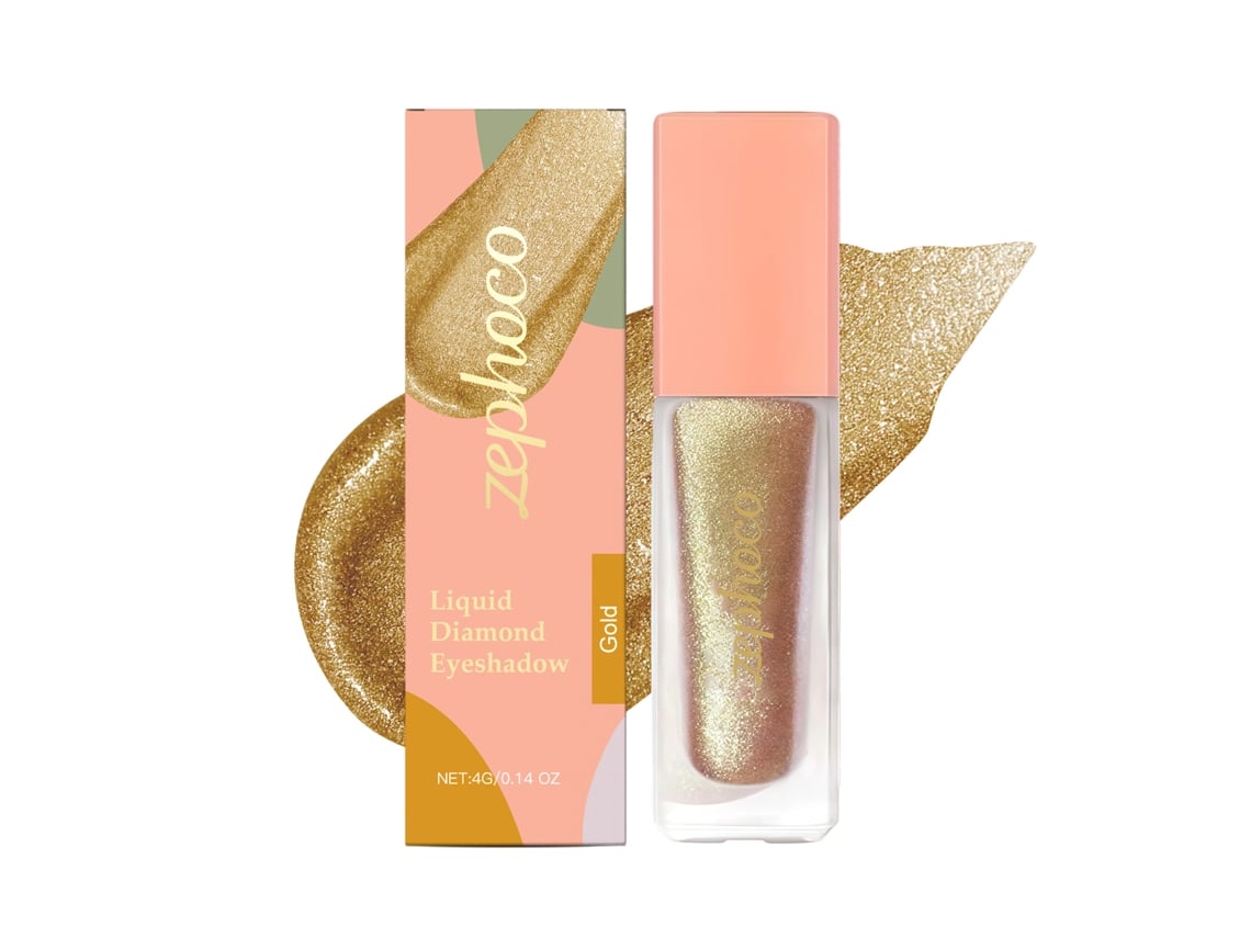 Sombra de ojos dorada con brillo de diamante