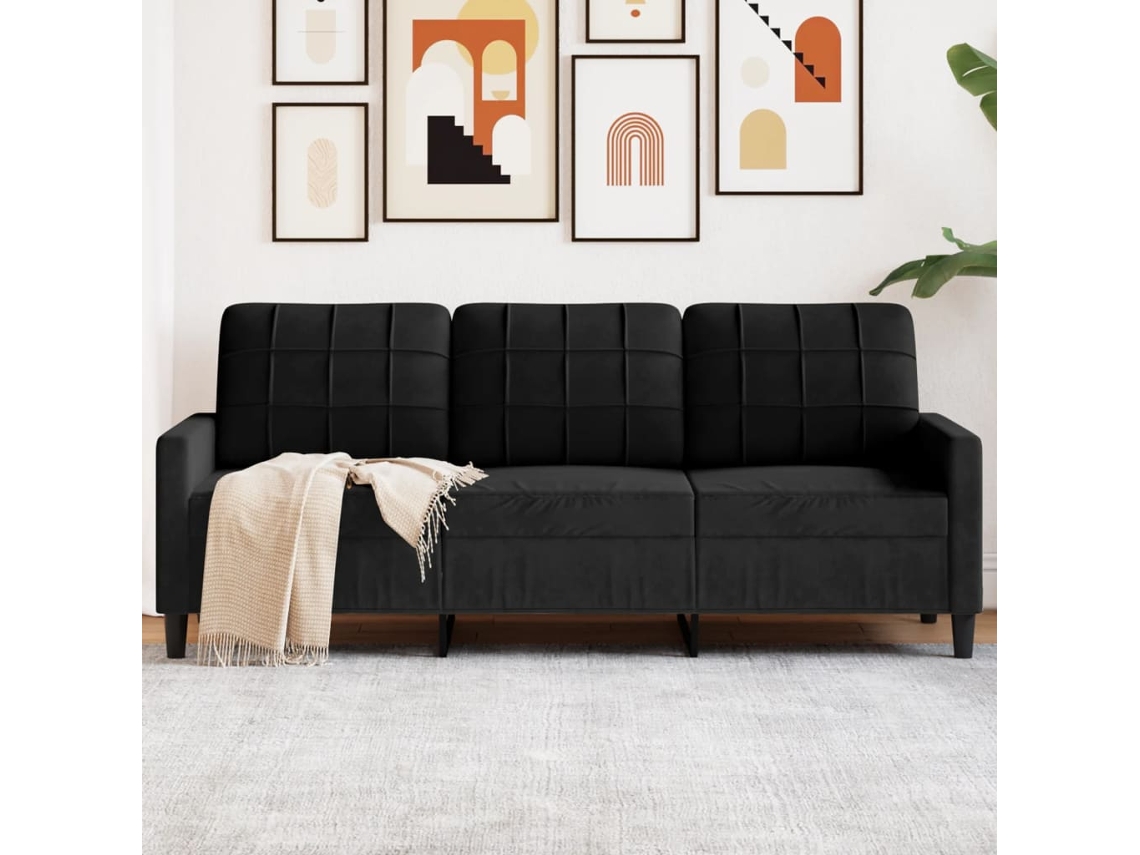 Sofá de 3 plazas - Sofá para salón - Sofá de relax de 180 cm, terciopelo negro HARLANV1