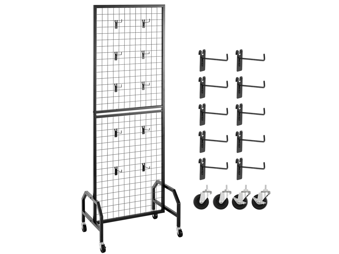 Panel de pared de malla Succebuy de 1 pieza, 60 x 40 x 164 cm, con ruedas y 10 ganchos
