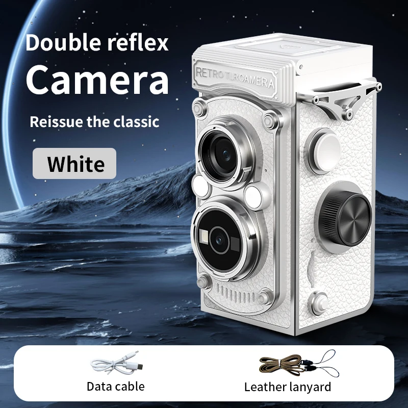 (blanca, Sin Tarjeta Sd) Minicámara Digital Retro, Diseño De Doble Lente 1080p, Cámara Portátil De 1,54 Pulgadas