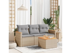 Conjunto de sofá de jardín con cojines, mimbre beige PE, Dkd Home Decor