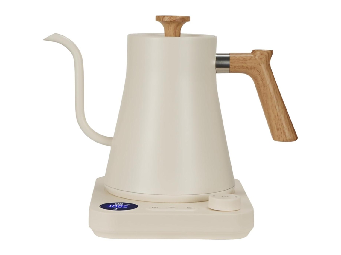 Hervidor eléctrico con pico de cuello de cisne, interior de acero inoxidable, calentamiento rápido, 0,9 litros Mdug (blanco)