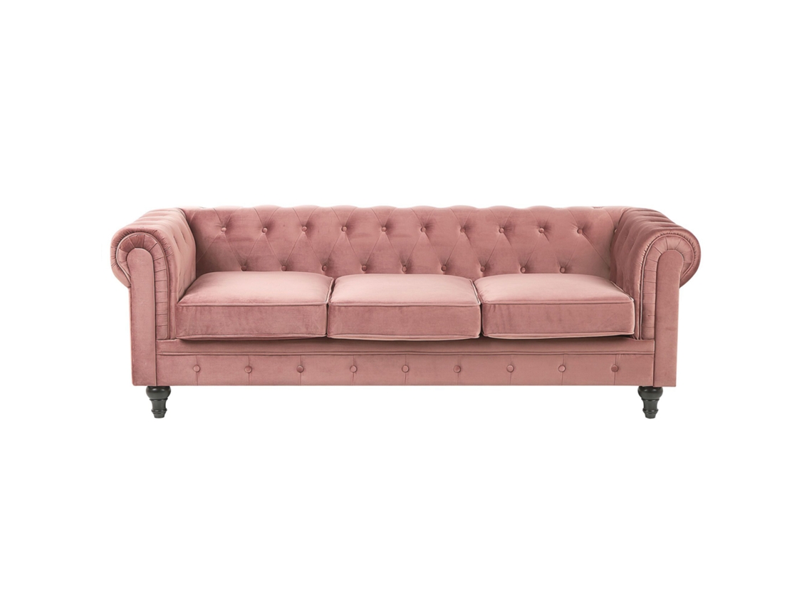Sofá de 3 plazas BELIANI Chesterfield de Terciopelo Rosa 202x75x70
