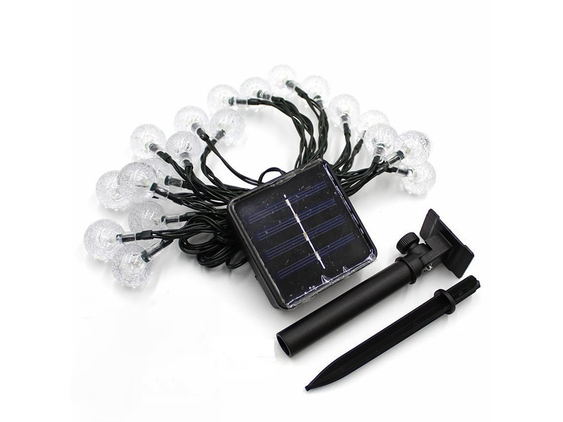 Luzes de corda solares BJ de 5 metros (16,4 pés) com 20 LEDs, à prova d'água, para pátio e jardim, branco quente.