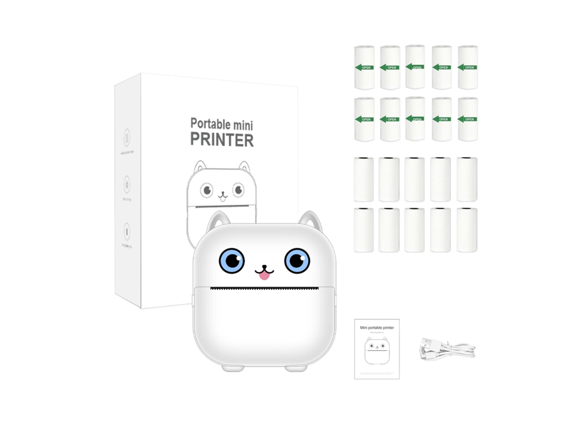Impresora Térmica Portátil Bluetooth X15 Blanca (10 Rollos De Papel Térmico 10 Rollos De Pegatinas) SIURN