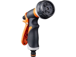Pistola de agua multifuncional para jardín con 8 modos de riego, gris/naranja