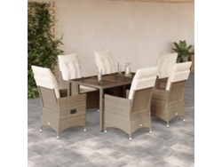 Juego de comedor de jardín de 7 piezas con cojines de mimbre beige de DKD Home Decor