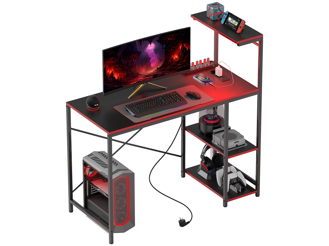 Mesa Gamer Led Com Fibra De Carbono Preta