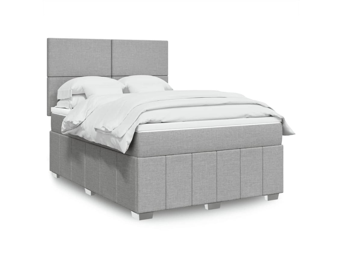 Cama Box Spring Con Colchón Tela Gris Claro 140x190 Cm